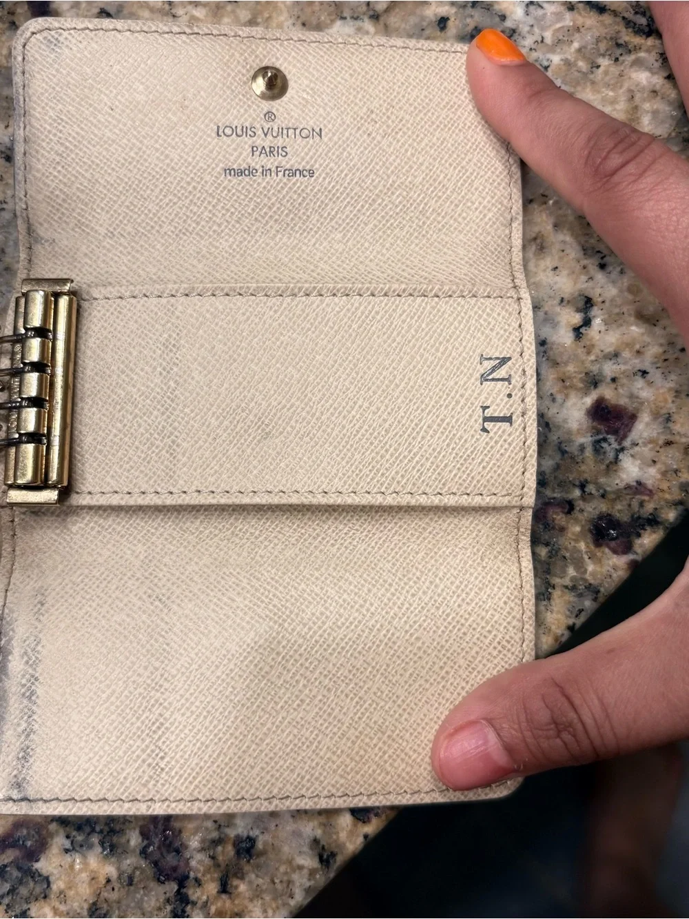 Louis Vuitton Cream Saffiano Leather Key Holder with Gold Hardware